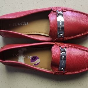 Coach red leather flats never worn